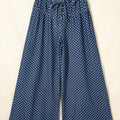 Himmelblaue Polka-Punkte-Knopf-Falten-Detail-Jeans mit weiten Beinen - Foto 3