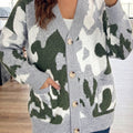 Green Camouflage Drop Shoulder V Neck Button Front Cardigan - Foto 4