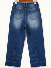 Sky Blue Chic Seam Detail Raw Hem Ankle Length Jeans - Miniatuur