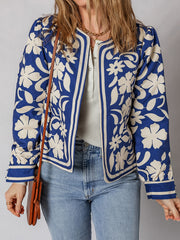 Blauer Blumenmuster Offene Vordermanschetten Elegante Jacke – Damesmode Afbeelding 6 - Miniatuur