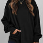 Schwarzer, einfarbiger Rundhals mit heruntergefallenem Schulterpullover – bequemer Pullover