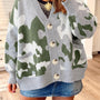 Cardigan delantero de botón en V con escote en el cuello camuflaje verde