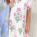 Weißes Wild-Blumenmuster-Minikleid mit Wellenbestickung und V-Ausschnitt mit tiefer Taille - Foto 2