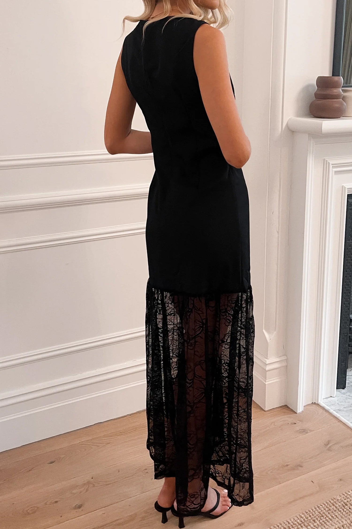 Robe longue en patchwork floral transparente sans manches sans manches - Damesmode Afbeelding 2
