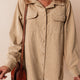 Light French Beige Effen Frilled Flap Zakken Knoop Up Corduroy Shacket