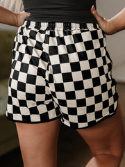 Calções casuais casuais pretos com cordão às quadradrezas com cordão elástico - Imagem de moda feminina 2 - Miniatuur