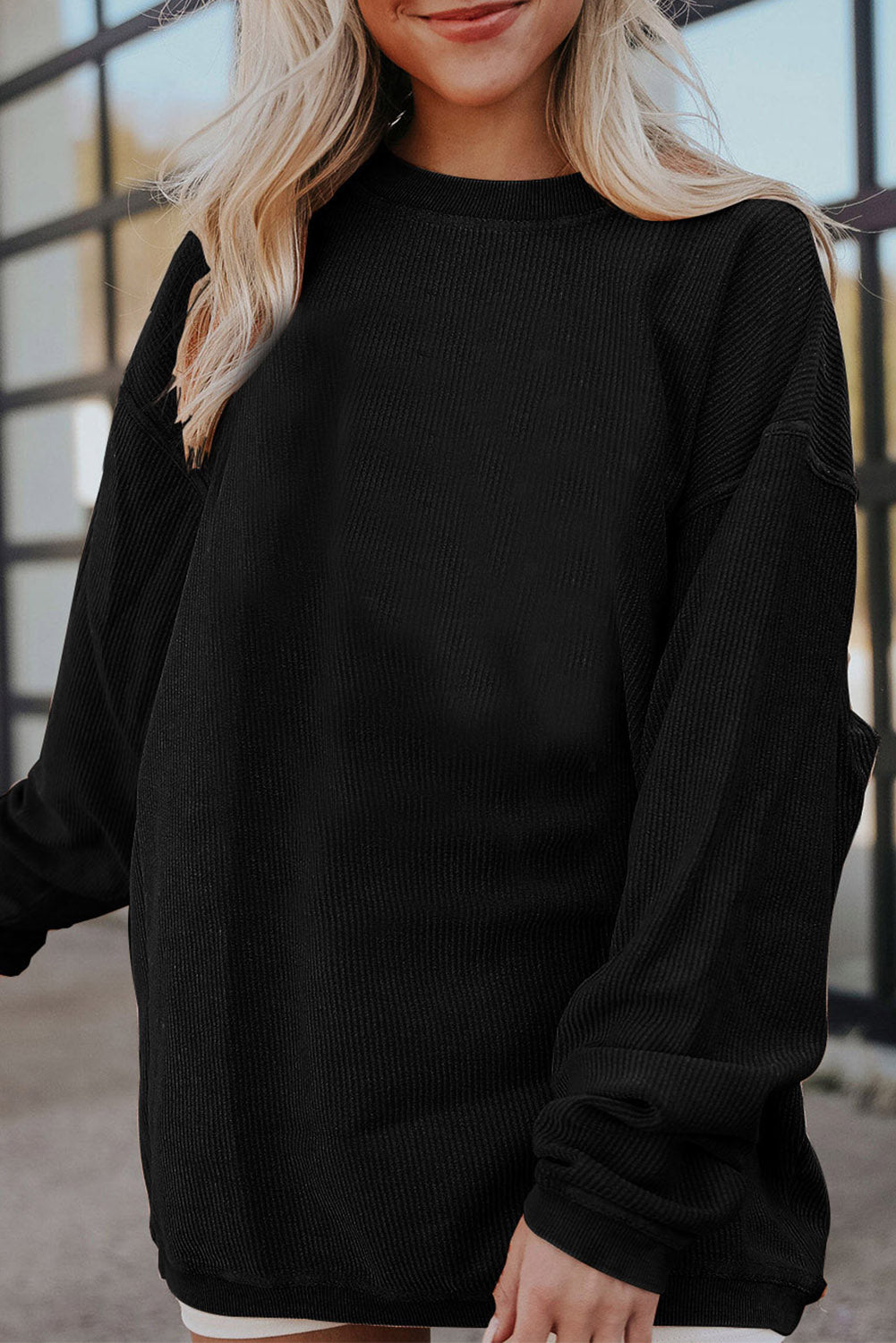 Smoke Gray ribbelagt fløjlssweatshirt i oversized sweatshirt