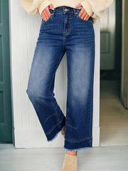 Sky Blue Chic Seam Detail Raw Hem Ankle Length Jeans - Miniatuur