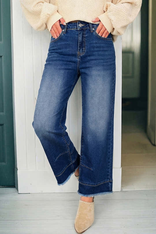 Sky Blue Chic Seam Detail Raw Hem Ankle Length Jeans