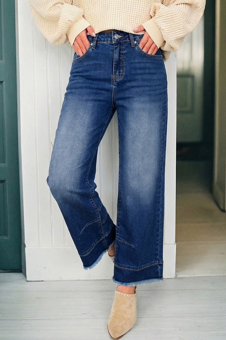 Sky Blue Chic Nahtdetail Raw Hem, Knöchellängt Jeans - Damesmode