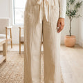 Apricot Stripe Ribbon Drawstring Waist Full-Length Shift Pant - Damesmode Afbeelding 1 - Foto 1