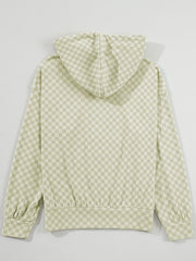 Grün karierter Muster mit Känguru-Taschen-Kordel-Hoodie - Miniatuur