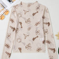 Camel Leopard Print Slim Fit Mesh Long Sleeve Mock Neck Top - Foto 6