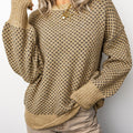 Maglione a maniche lunghe con stampa geometrica cachi, spalle a scollo rotondo e scollo a scena - Foto 5