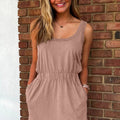 Smoke Gray Mineral Wash U Neck Elastic Waist Sleeveless Mini Dress - Foto 3