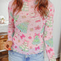 Pink Abstract Print Stand Neck Slim Fit Long Sleeve Top