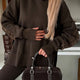 Chicory Coffee karierter Patchwork Capuchontrui mit seitlichem Schlitz