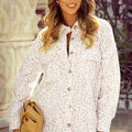 Beige Leopard Print Flap Pockets Buttoned Corduroy Shacket - Damesmode Afbeelding 3 - Foto 3