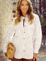Beige Leopard Print Flap Pockets Buttoned Corduroy Shacket - Women's Fashion Image 3 - Miniatuur