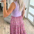 Purple Ribbed V Neck Tank Floral Contrast Patchwork Long Dress - Foto 2