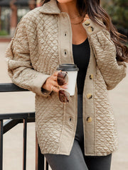 Jet Stream Solid Color Quilted Puffer Buttoned Shacket - Miniatuur