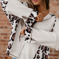 Apricot Oversized Leopard Contrast Mixed Texture Patchwork Zip Up Drop Shoulder Hoodie - Damesmode Afbeelding 5 - Foto 5