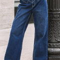 Dettagli cuciti blu vela in vita Pantaloni larghi con polsini - Foto 1