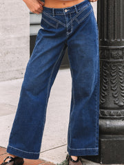Voile bleu Couture Détail de taille Pantalon large à poignets - Miniatuur