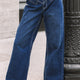 Dettagli cuciti blu vela in vita Pantaloni larghi con polsini