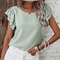 Mist Blue Solid Color Ruffled Short Sleeve Casual Blouse - Foto 4