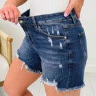 Short en jean en denim Beau Blue asymétrique asymétrique à ourlet brut vieilli - Damesmode Afbeelding 6 - Thumbnail