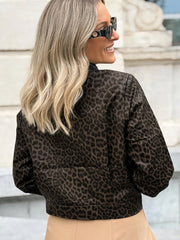 Multicolour Leopard Print Colorblock Collar Metal Placket Jacket - Miniatuur