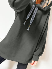 Dirty blue Fleece Lined Adjustable Drawstring Oversize Tunic Hoodie - Miniatuur