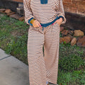 Pink Stripe Striped Colorblock V-Ausschnitt Langärmeliges Plus-Size-Set - Foto 3
