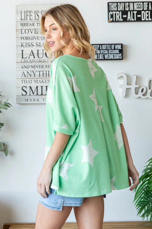 HOPELY Star Pattern Oversized Waffle T-Shirt - Detail