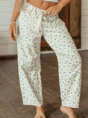 Beige Grommet Knot Waist Floral Barrel Leg Jeans - Damesmode Afbeelding 5 - Miniatuur