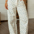 Beige Grommet Knot Waist Floral Barrel Leg Jeans - Damesmode Afbeelding 1 - Foto 1