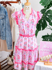Purple Tiered Ruffles Sleeveless Summer Floral Dress - Miniatuur