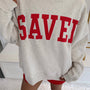 Gray Saved By Grace Sticked Detail Letter Graphic High Neck Sweatshirt mit hohem Ausschnitt