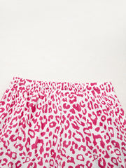Pink Leopard Elastic Waistband Lace up Contrast Trim Casual Shorts - Miniatuur