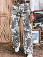 Jeans Shift en Coton Moulant Motif Camo vert - Miniatuur