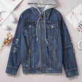 Veste en jean en denim bleu foncé à capuche à capuche zippée - Foto 4