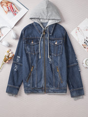 Chaqueta vaquera falsa azul oscuro de dos piezas con capucha y cremallera - Miniatuur