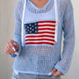 Beau Blauw Svuotato all'uncinetto Bandiera Americana Rattoppato Trui Capuchontrui