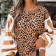 Kaki Stripe Color Block Patchwork Luipaardprint Casual Comfortabele Trui with Slits