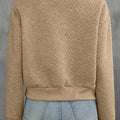 Pale Khaki, einfarbige, geometrische strukturierte Baseballkragenjacke - Foto 2
