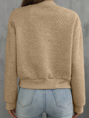 Pale Khaki Solid Geometrësch Texturéiert Baseball-Kragenjackett - Miniatuur