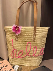 Khaki Hello Boho handvävd blommig accent reseväska - Miniatuur