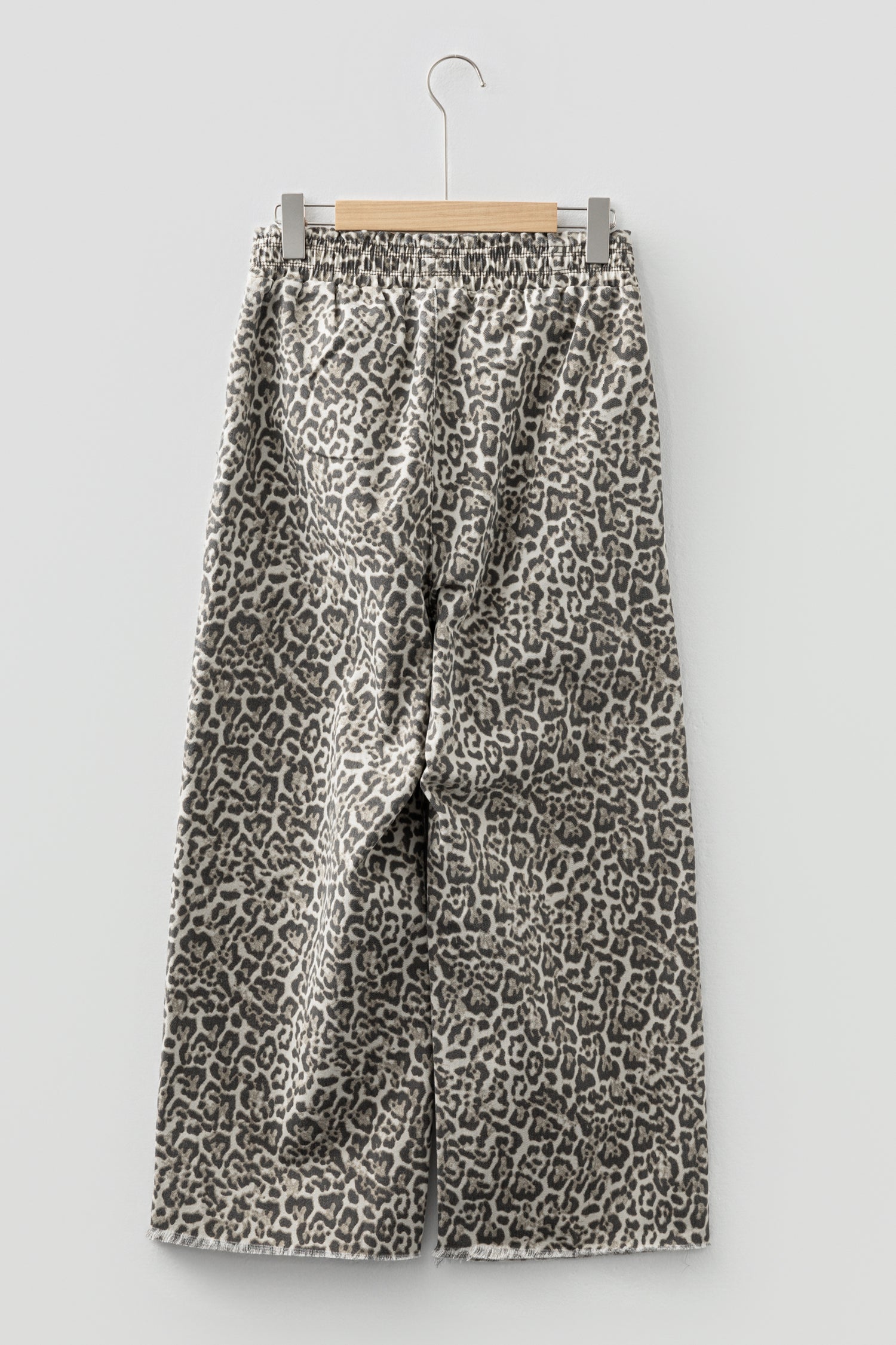 Brown Leopard Print Raw Hem Elastic Waist Loose Pull On Jeans - Damesmode Afbeelding 5