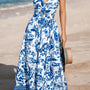 Himmelblaues, verdrehtes Brust-Spaghetti-Träger Rückenloses Blumen-Maxikleid